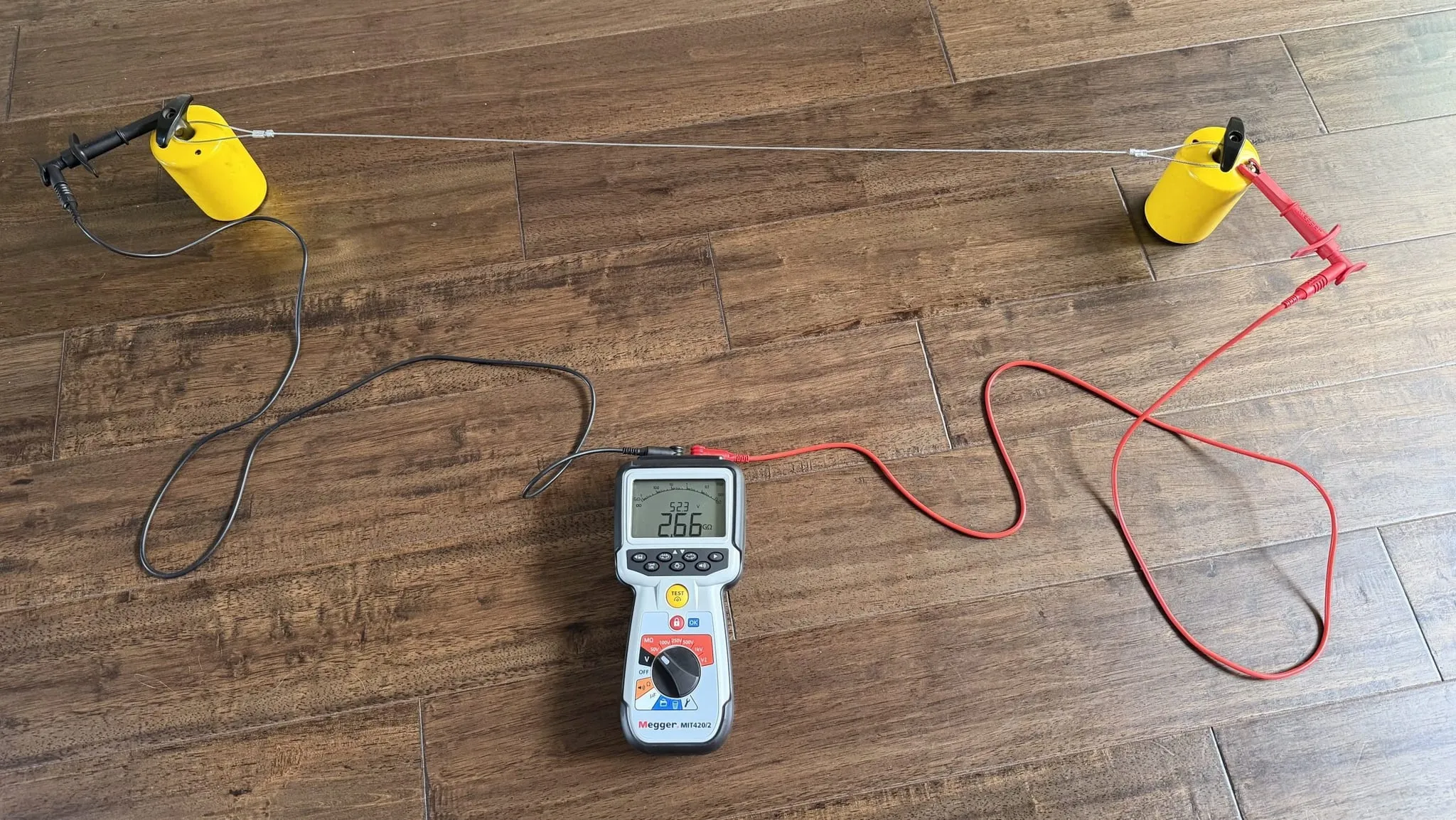 ASTM F150 floor resistance test in progress